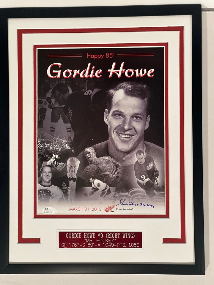 JSA Gordie Howe signed 8 x 10 Photo w/Inscr "9 Mr. Hockey" Framed+nameplate,cert - Image 2 of 4
