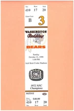 Chicago Bears at Washington Redskins 10-31-1999 FULL ticket 1972 NFC Champions