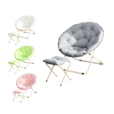 Moon Saucer Chair w/ Footrest Folding Seat Soft Padded For Home Camping