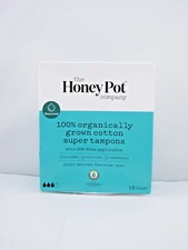 The Honey Pot Company 100% Organic Tampons Unscented, SUPER, 18 ct-*NEW*
