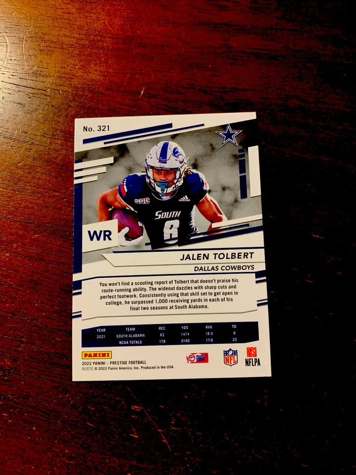 Jalen Tolbert 2022 Panini Prestige Xtra Points Diamonds RC Dallas Cowboys #321 - Image 2 of 2