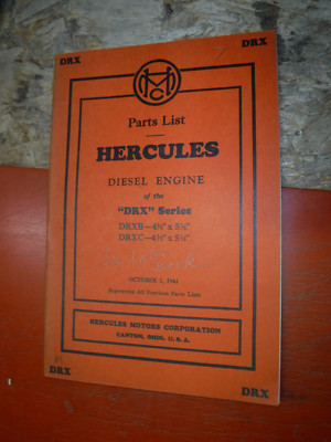 1944 HERCULES DIESEL ENGINE DRX SERIES ORIGINAL FACTORY PARTS LIST