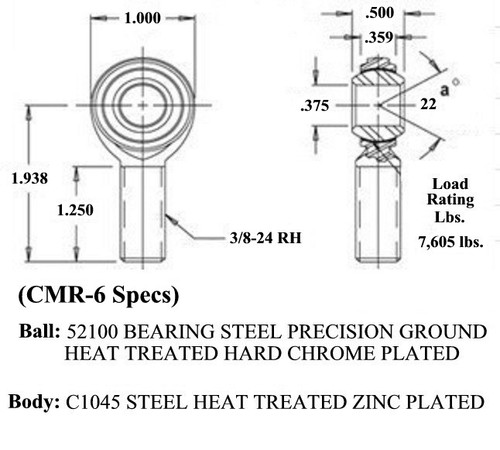 Economy 3/8 X 3/8-24 Panhard Bar Kit Heim Joints 3/8 Steel Cone .058 Bungs - Picture 2 of 8