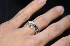 Argent Bague 925 , fait a main , bague avec pierre blanc