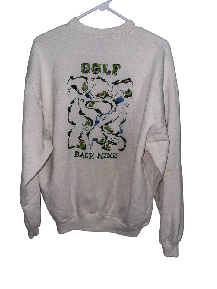 Sudadera vintage Jerzees para mujer talla XL blanca bordada a mano golf parte delantera trasera”  Foto 3 de 4