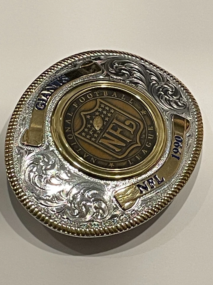 NFL GIANTS MONTANA SILVERSMITHS Placa de Plata Esterlina Hebilla de Cinturón Cinturón Limitado Bu Foto 3 de 4