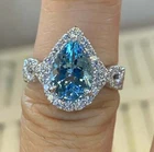 2Ct Pear Cut Lab-Created Aquamarine Halo Engagement Ring 14K White Gold Plated