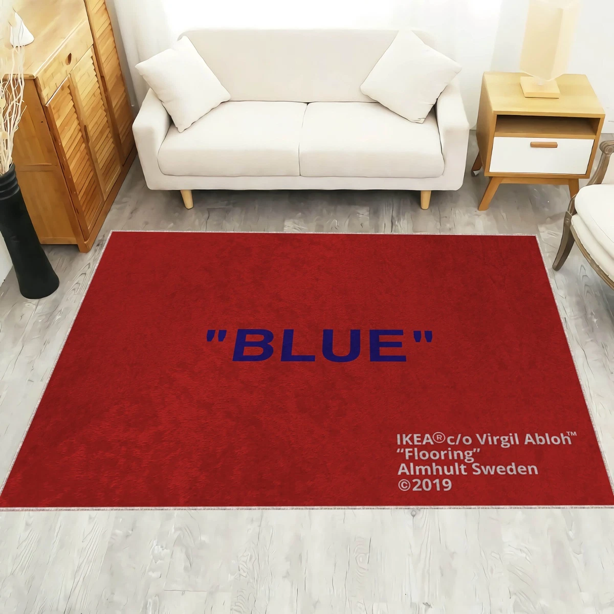 Virgil Abloh IKEA Blue-Red Rug, Popular Decor, Exhibition Rug, Keep  Off-White