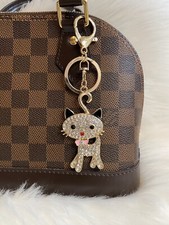 Cat Keychain Bag Charm Purse Handbag Charm Kitty Bling Rhinestones Gold Black