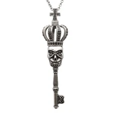 Crowned Skull Key Pendant Necklace with 65 pcs Black Cubic Zirconia By Controse