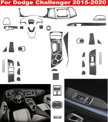 54Pcs Interior Console Carbon Fiber Trim Full Set For Dodge Challenger 2015-2020