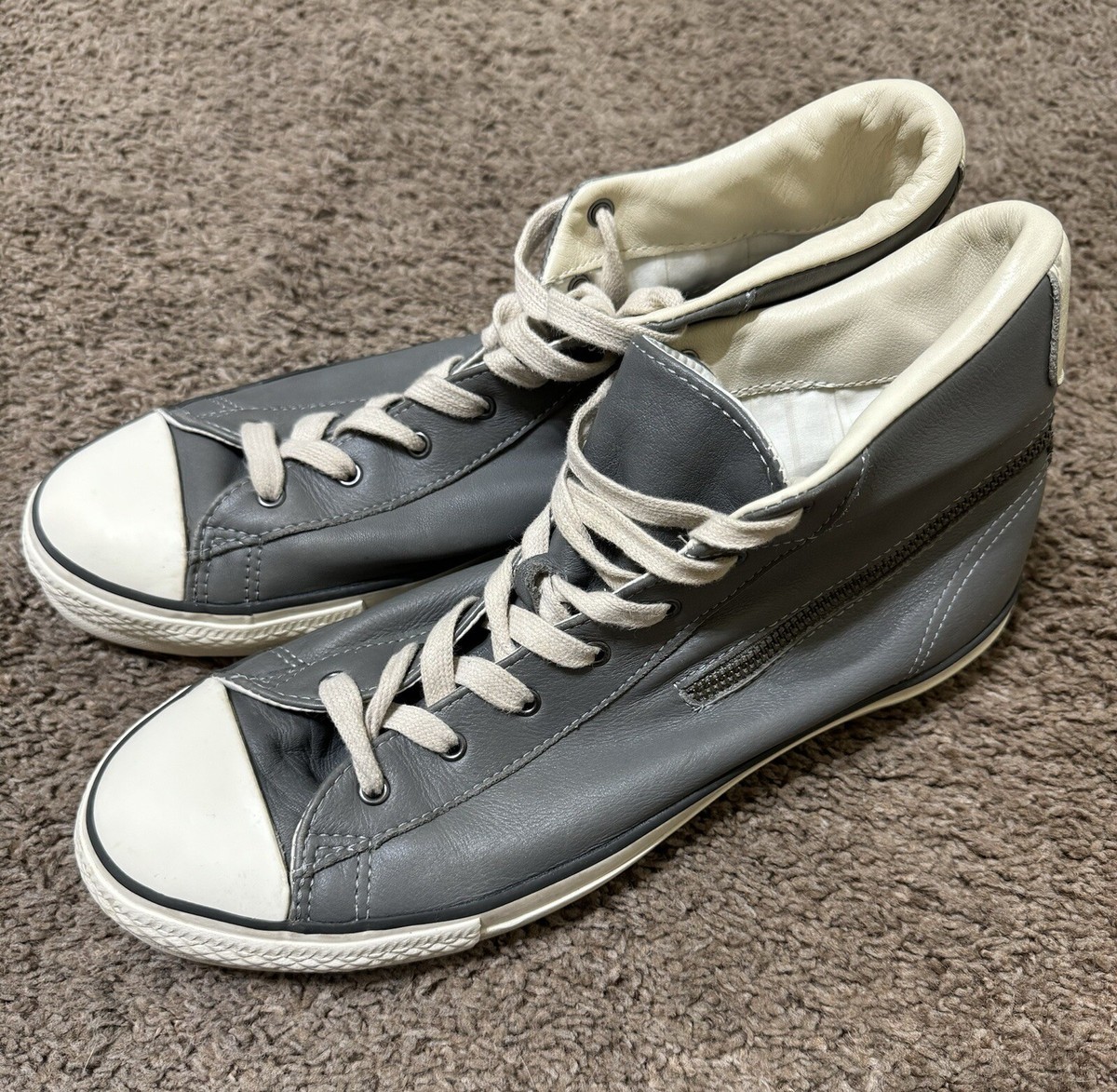 Converse X John Varvatos Zip Around Gray/Cream Leather Hi Top