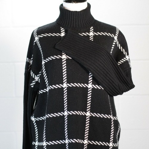 Anthropologie Mason karierter Pullover klein schwarz weiß Rollkragenpullover kastenförmig - Bild 3 von 10