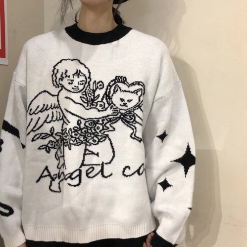 Angel Cat Knitted Pullover Kawaii 