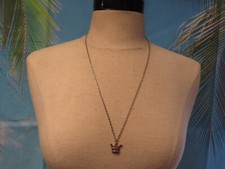 Silver Tone Chain Necklace with a Pink Crown Princess Pendant 24"
