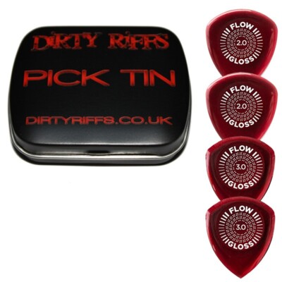 4 x Dunlop Flow Gloss Plektren - 2 von jeder Größe in einer Pickdose