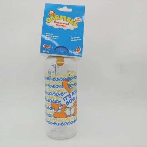 Vintage Garfield Its A Boy Decorated Dropin Nurser Baby Bottle 9oz NOS. M
