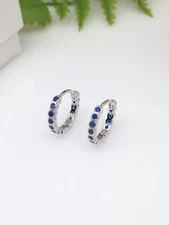925 Sterling Silver Navy Blue Cz All Around Huggie Hoop Earrings Women 13mm/10mm