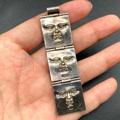 Vintage Carlos Albert Mexico Sterling Silver Sculpture Dimensional Face Pendant