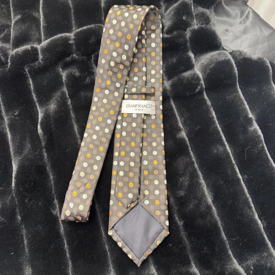 Corbata Gianfranco Para Hombres Gris Dorado Lunares Hecho en Italia Seda Clásico Vestido Corbata Foto 2 de 4