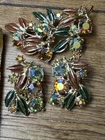 Vintage Costume Jewelry Signed Tara Aurora Borealis Pin & Earrings
