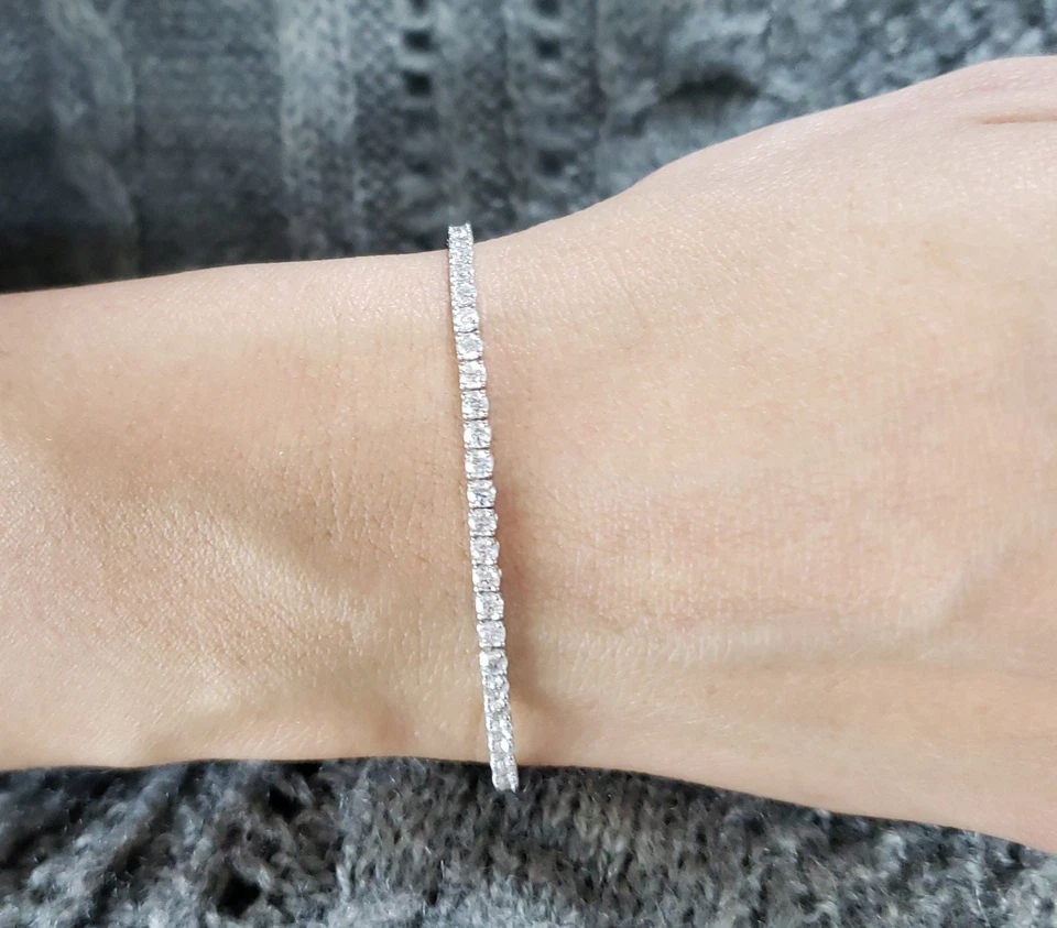 Luxury 4ct J I1 Natural Diamond Tennis Bracelet 10k White Gold 7" Bridal Gift - Image 3 of 3