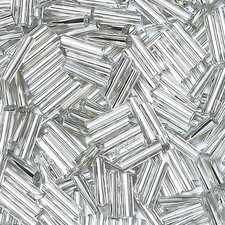 UIVALGIC 4200pcs Glass Bugle Beads, Mini Long Tube Seed Large Pack, Silver