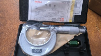 Mitutoyo 103-132 Outside Micrometer, Baked-enamel Finish, Ratchet Stop, 1-2''