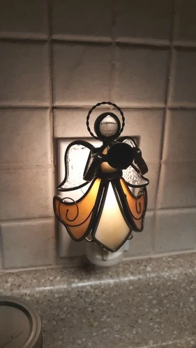 Vtg Stained Glass Angel With Trumpet Plug In Night Light W New Bulb