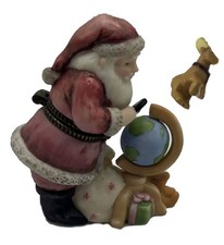 Santa Claus & Globe Porcelain Hinged Box w/Reindeer Trinket PHB Midwest *NO Box*