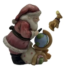 Santa Claus & Globe Porcelain Hinged Box w/Reindeer Trinket PHB Midwest *NO Box*