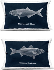 Coastal Fish Navy Blue Indoor Throw Pillows - Set of 2, 14x20 Inches