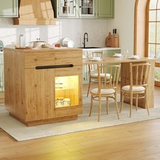 Kitchen Island With Extendable Table, App Control Cabinet With Led Light