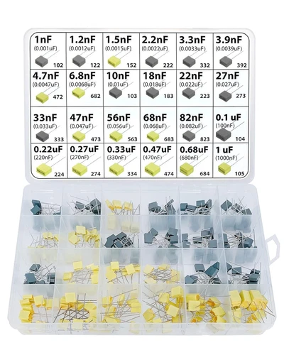 235 Pcs 24 Values Metallized Polyester MKT PET Film Capacitor Assortment Kit 1nF