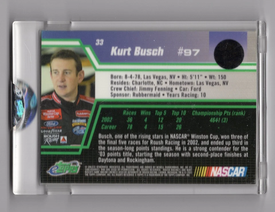Kurt Busch 2003 E-Topps #33 - Image 2 of 2