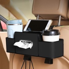Car Seat Back Organizer With Cup Holder And Tissue Box Headrest Hanging Storage