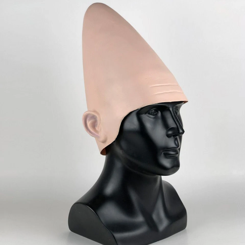 ADULTO LÁTEX CABEZA DE CONO ALIENÍGENA CÚPULA TOCADO CONO CABEZA DE HUEVO CÓNICO CALVO CALAVERA GORRA Foto 3 de 4