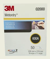 3M Wetordry 02000 Abrasive Sheet 413Q 600A Grit- Black - 50 sheets