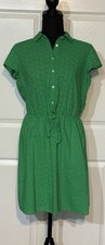 J. Crew Mercantile Eyelet Collared Tie-Front Dress In Green - Size S
