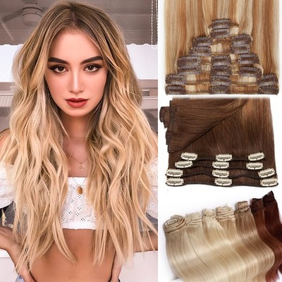 CLEARANCE Clip In Human Hair Extensions Full Head Thick 100% Real Remy Balayage