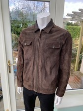 Giacca Bomber Blue Harbour M&S 100% Pelle Scamosciata Marrone Taglia L - S74