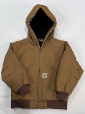 Carhartt Boys' Canvas Insulated Hooded Jacket brown, canvas quilted lining SZ 6