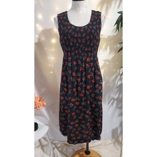 Vestido Midi De Colección Años 90 Blanco Ciervo Hojas de Otoño Calado Talla M Otoño Pradera Cabaña