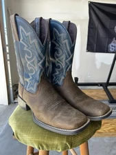 Durango Men's Cowboy Boots Westward Acorn Brown/Cobalt Blue Leather, Size 9.5M