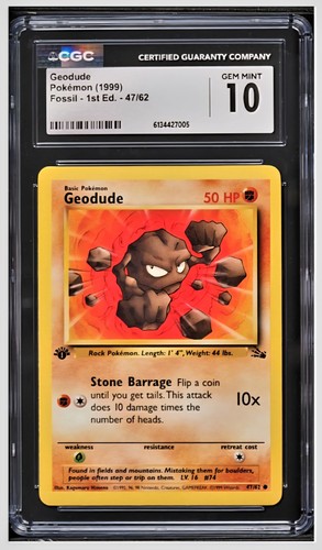 Geodude (1st Edition) graded CGC 10 for sale on eBay