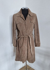 Next tan suede leather trench coat UK 14 belted long jacket real pure READ