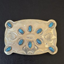 Vintage Frontier Buckles Nickel Silver Turquoise Belt Buckle Western Style