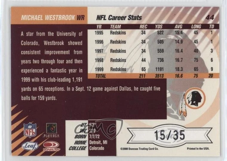2000 Leaf Limited Limited Edition /35 Michael Westbrook #44 - Image 2 of 2