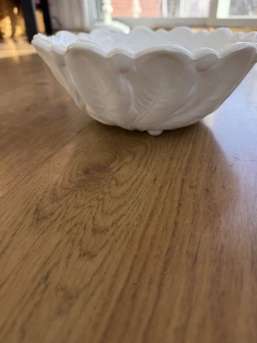 Vintage Milk Glass Bowl Rose Flower Embossed White Candy Dish