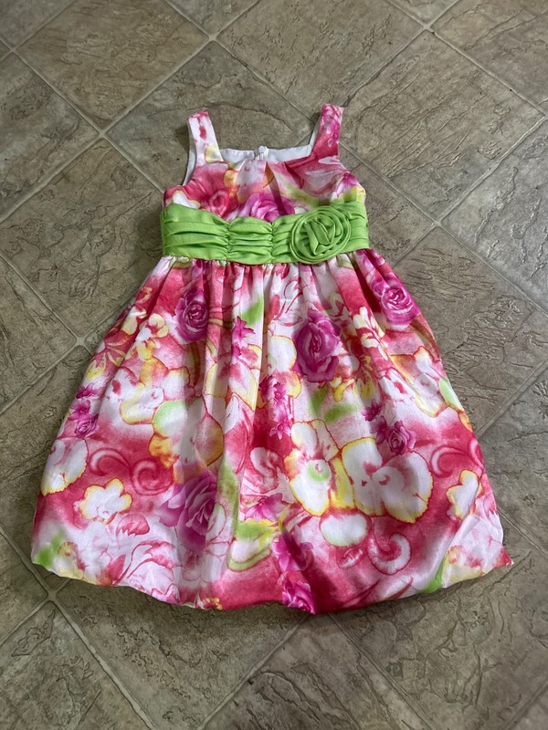 girls pink green floral fit & flare dress size 6 Bonnie Jean